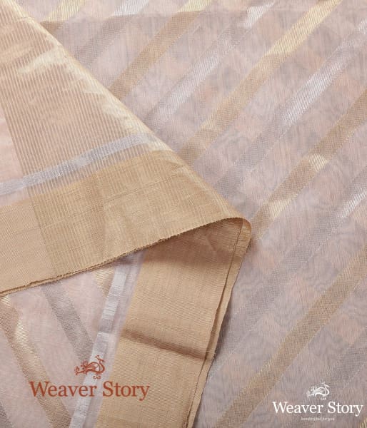 Handwoven Light Peach Cotton Silk Chanderi Dupatta with Gold and Silver Zari