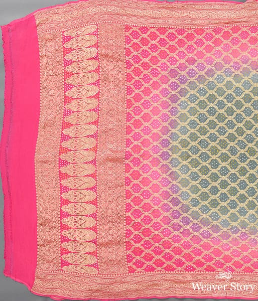 Handwoven Pink Grey Banarasi Bandhej Dupatta