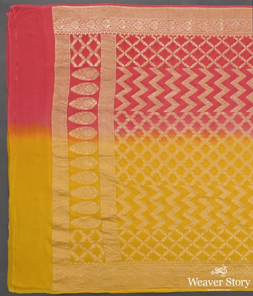 Handwoven Yellow and Pink Ombre Dyed Dupatta