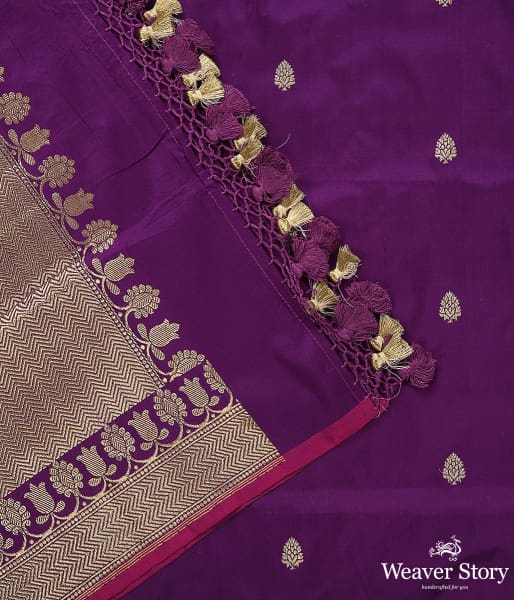 Handwoven Purple Banarasi Kadhwa Booti Dupatta