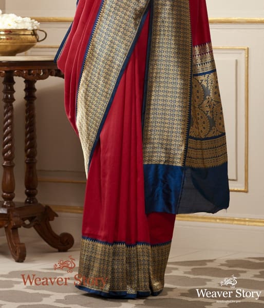 Handwoven Red Pashmina Saree