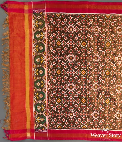 Handwoven Black and Gold Patola Dupatta with Tissue