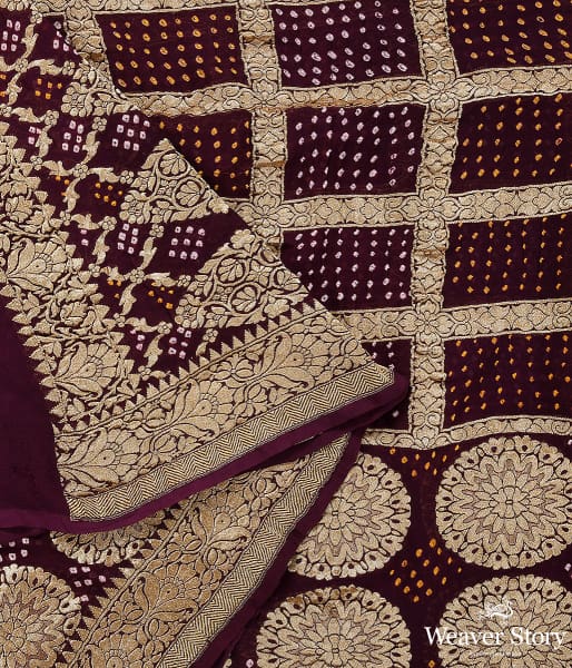 Handwoven Maroon  Banarasi Bandhej Dupatta