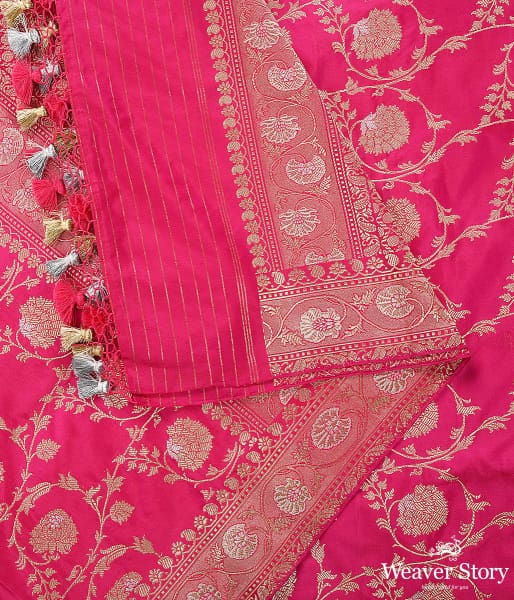 Handwoven Pink Kadhwa Jangla Dupatta with Floral Border