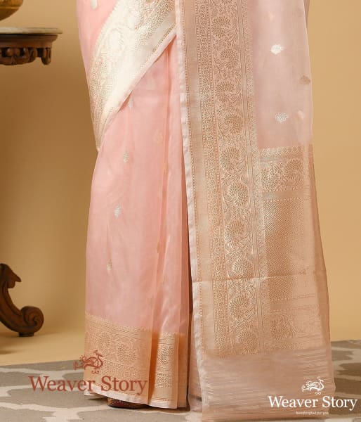 Handwoven Kora Silk Saree in Blush Pink Color