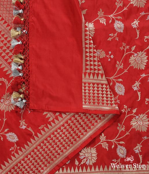 Handwoven Red Banarasi Cutwork Jangla Dupatta