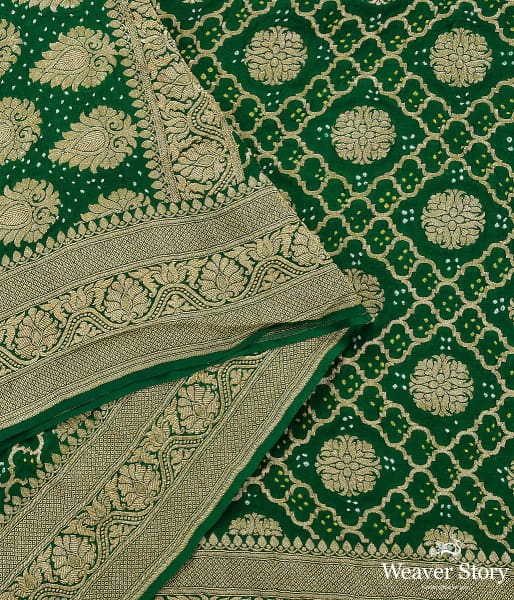 Handwoven Green Banarasi Bandhej Dupatta