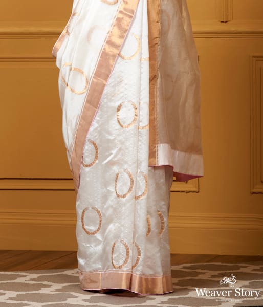 Handwoven White Kangan Boota Silk Saree