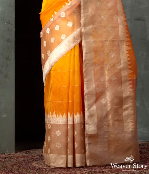 Handloom Yellow Ektara Organza Saree with Beige Kadhwa Booti Border