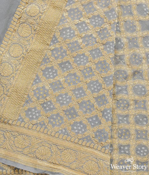 Handwoven Grey Banarasi Bandhej Dupatta