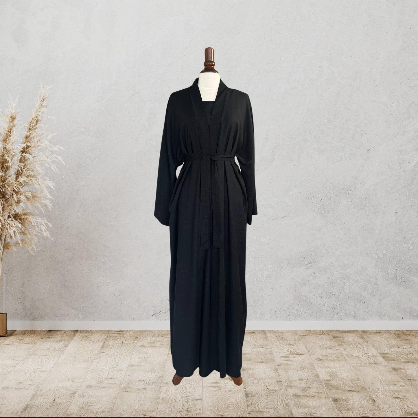 Two-Piece Set: Abaya-Kimono and Sleeveless Dress "Black Aila"