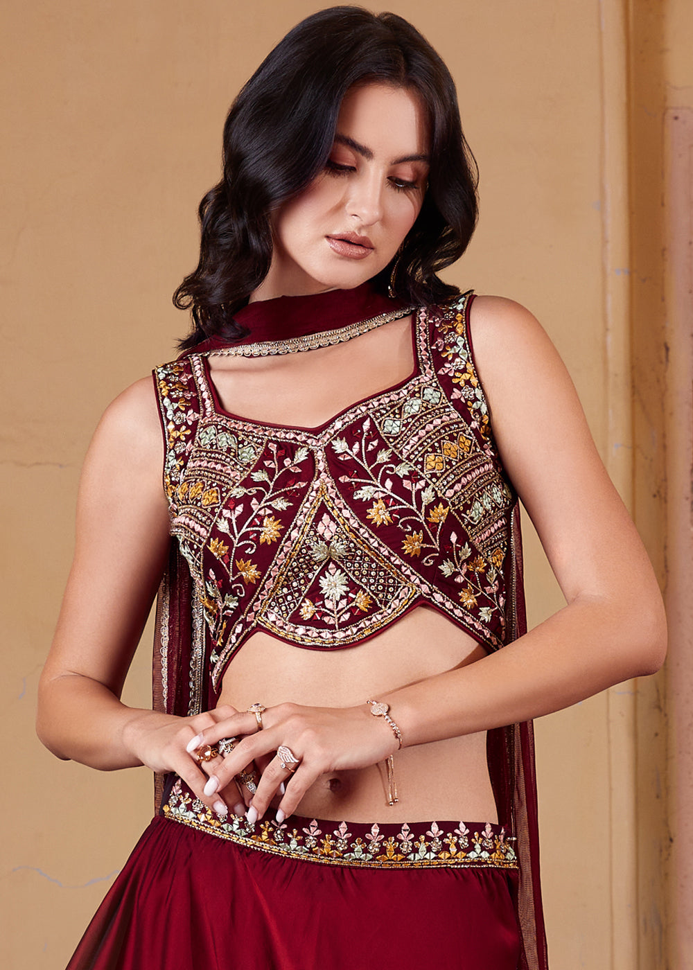 Cherry Red Georgette lehenga Choli with Embroidery work