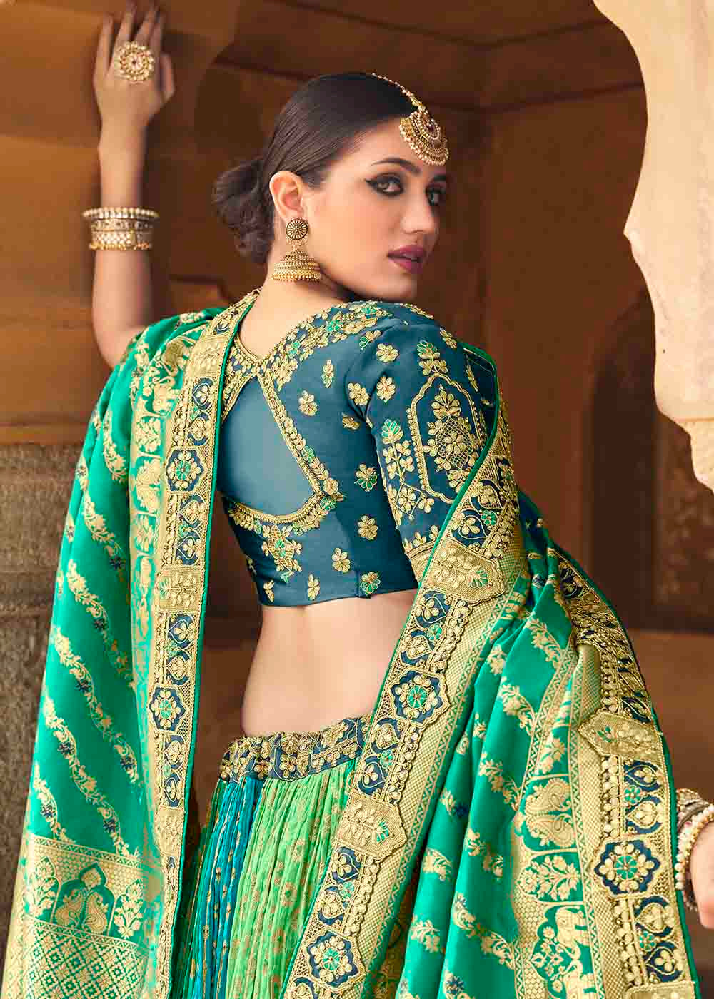 Sea Green Banarasi Silk Lehenga Choli with Khatli work Embroidery: Top Pick