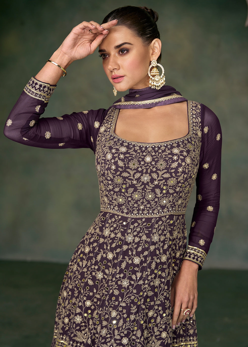 Midnight Purple Georgette Front Embroidered Anarkali Suit