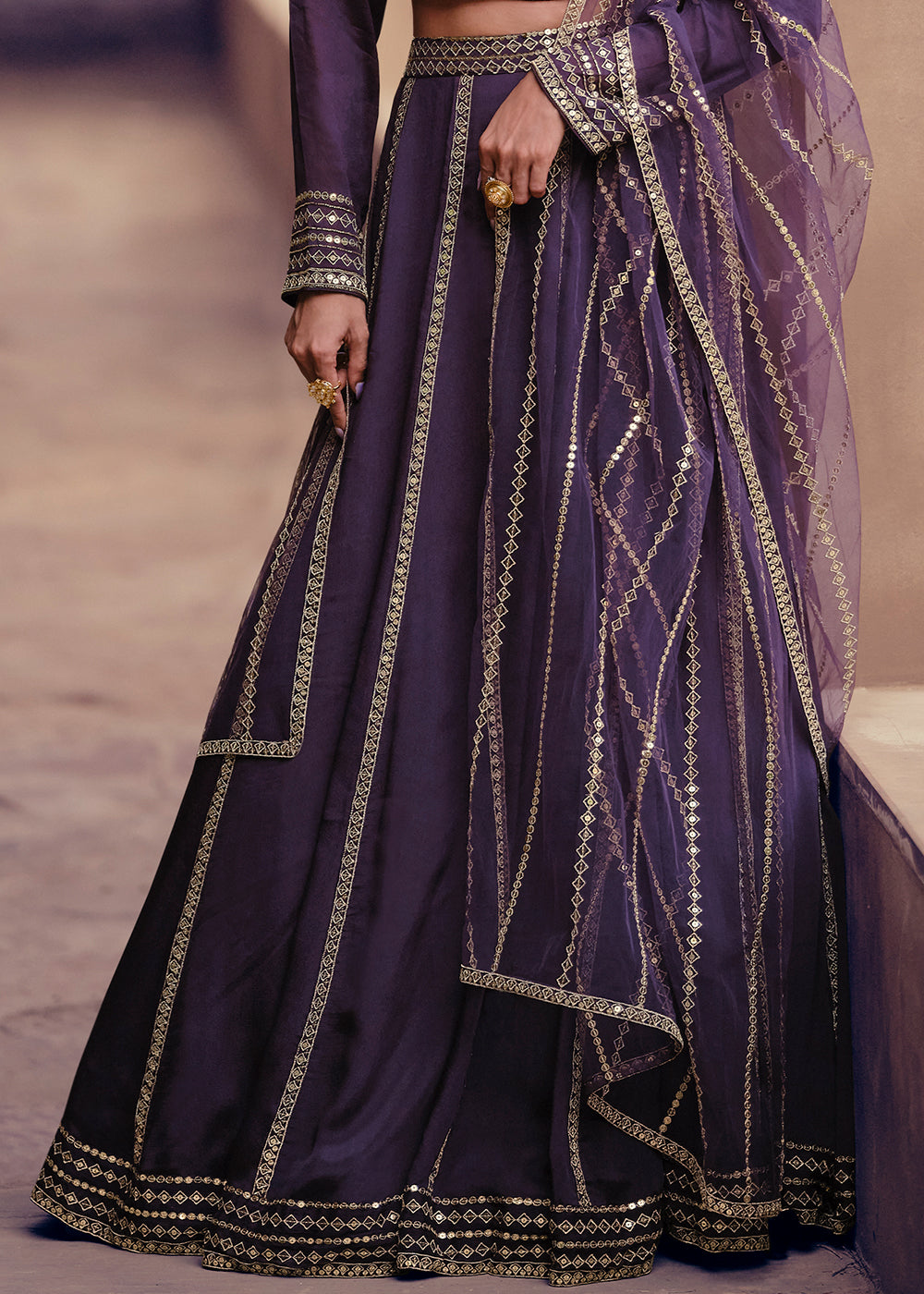 Russian Purple Chinon Silk Ready To Wear Lehenga Choli with Full Embroidery Work