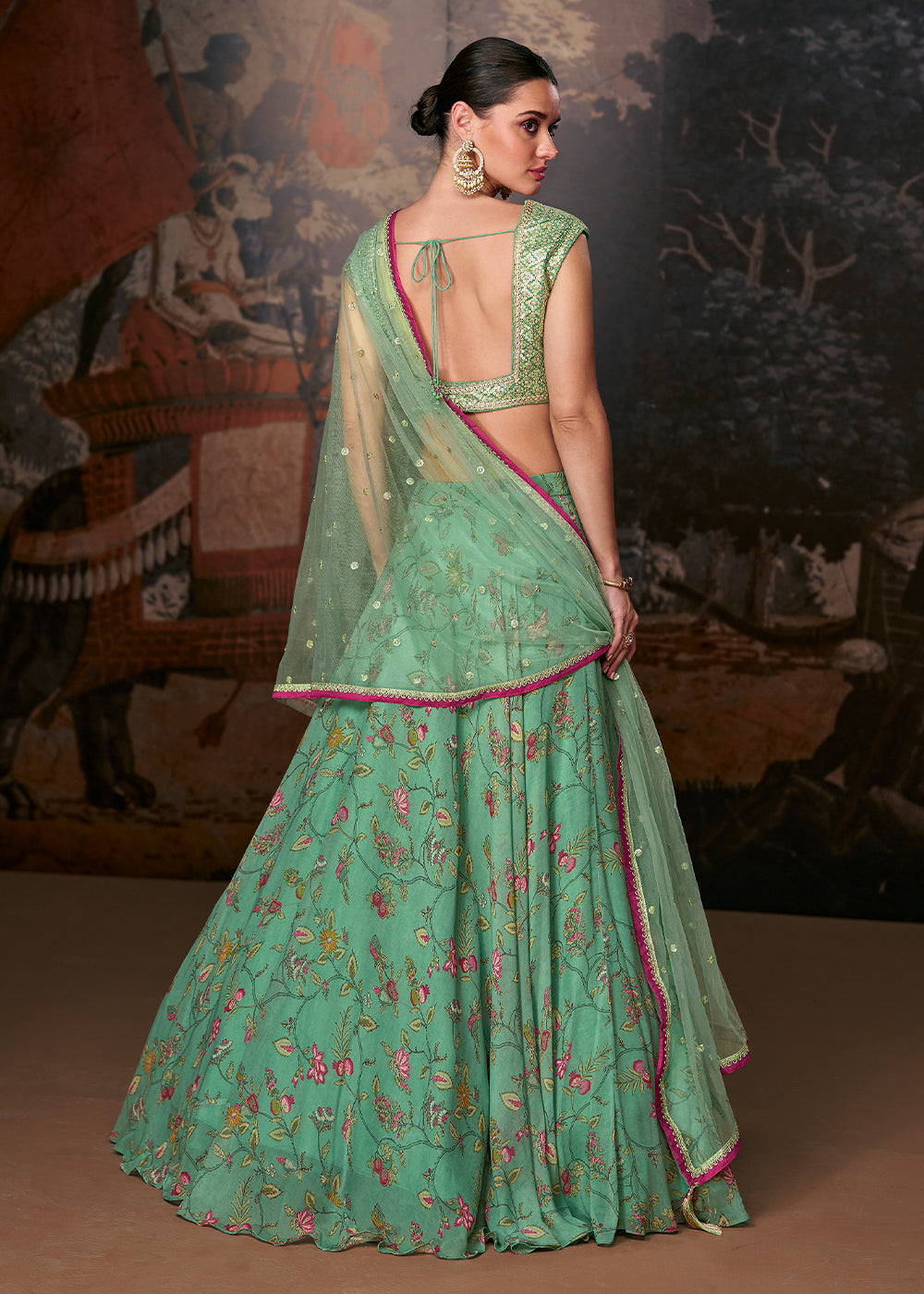 Emerald Green Ready to Wear Designer Organza Silk Lehenga With Fully Embroidered Choli