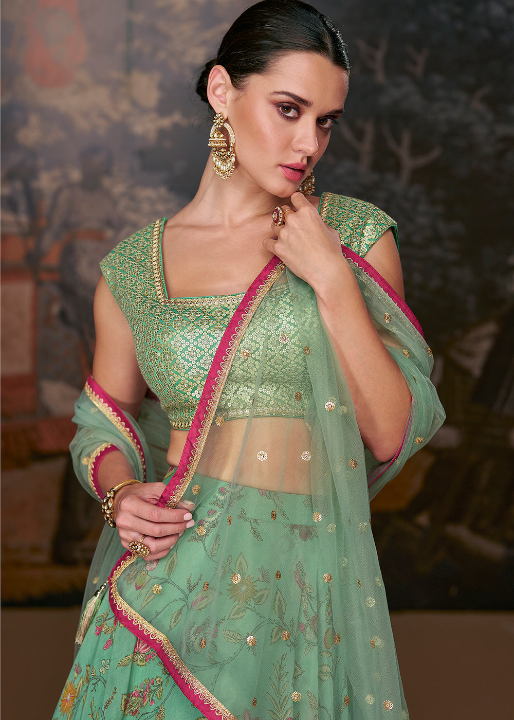 Emerald Green Ready to Wear Designer Organza Silk Lehenga With Fully Embroidered Choli