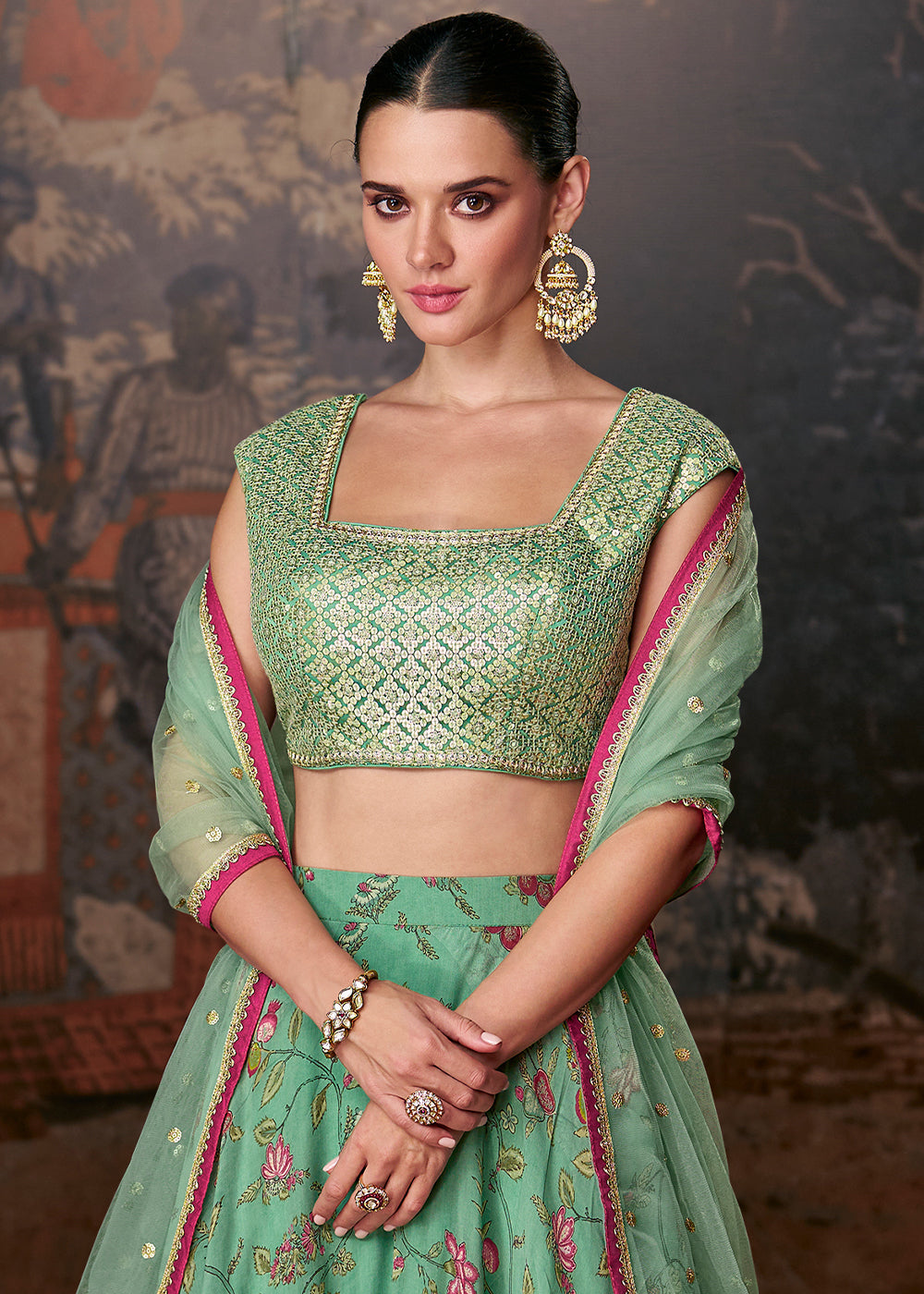 Emerald Green Ready to Wear Designer Organza Silk Lehenga With Fully Embroidered Choli