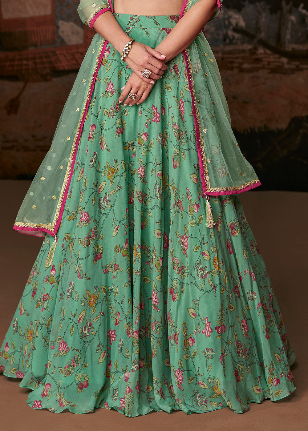 Emerald Green Ready to Wear Designer Organza Silk Lehenga With Fully Embroidered Choli