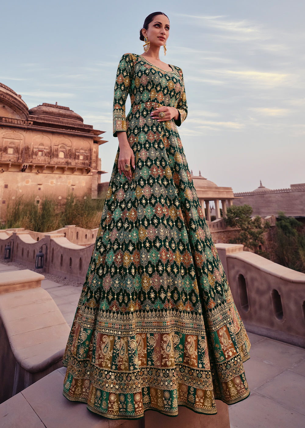 Multicolored Designer Anarkali Suit with Full Embroidery work