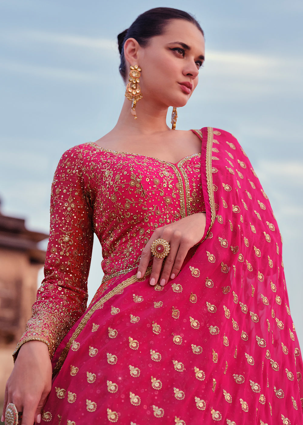 Shades Of Pink Designer Anarkali Suit with Full Embroidery work