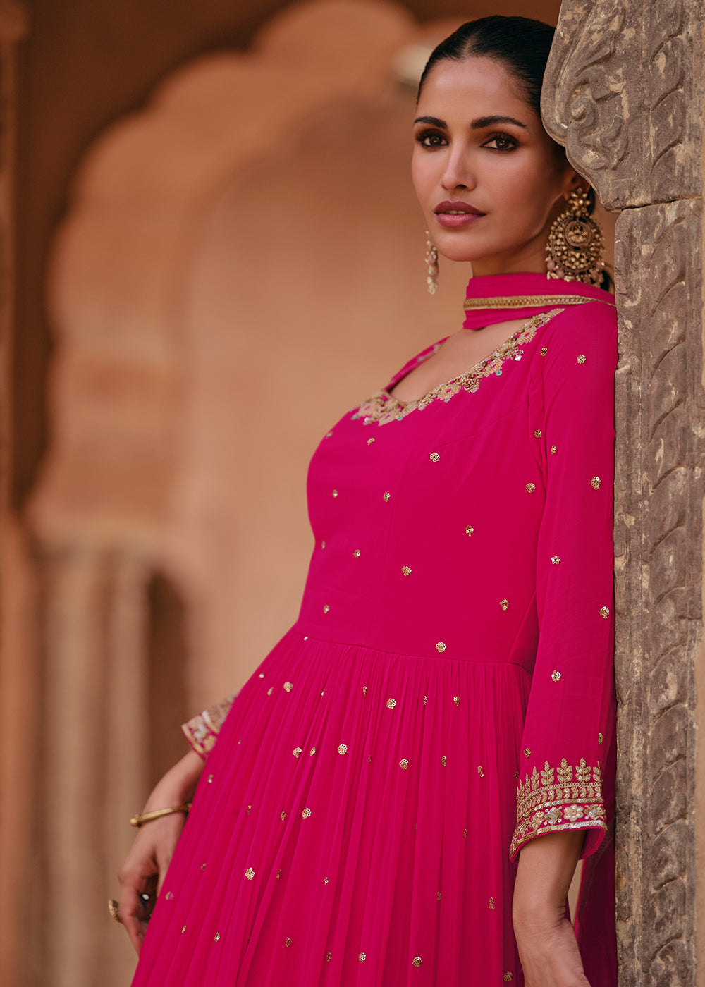 Magenta Pink Designer Anarkali Suit with Embroidery work