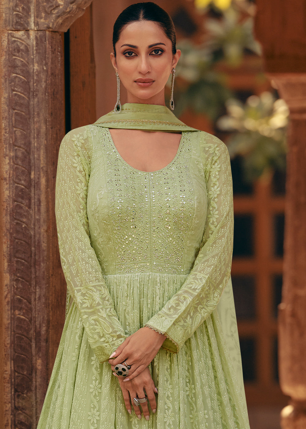 Pastel Green Designer Anarkali Suit with Embroidery work