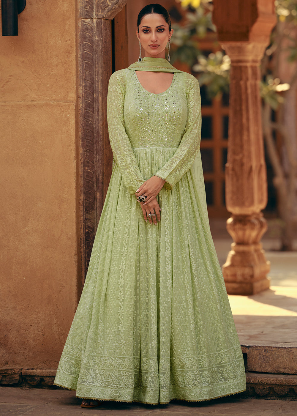 Pastel Green Designer Anarkali Suit with Embroidery work