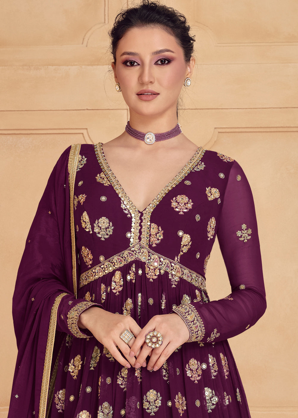 Sangria Purple Designer Embroidered Anarkali Suit(Pre-Order)