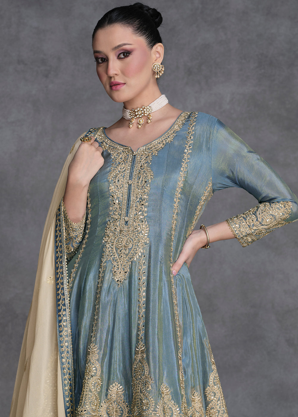 Slate Grey Embroidered Salwar Suit