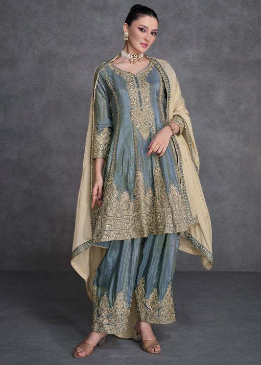 Slate Grey Embroidered Salwar Suit