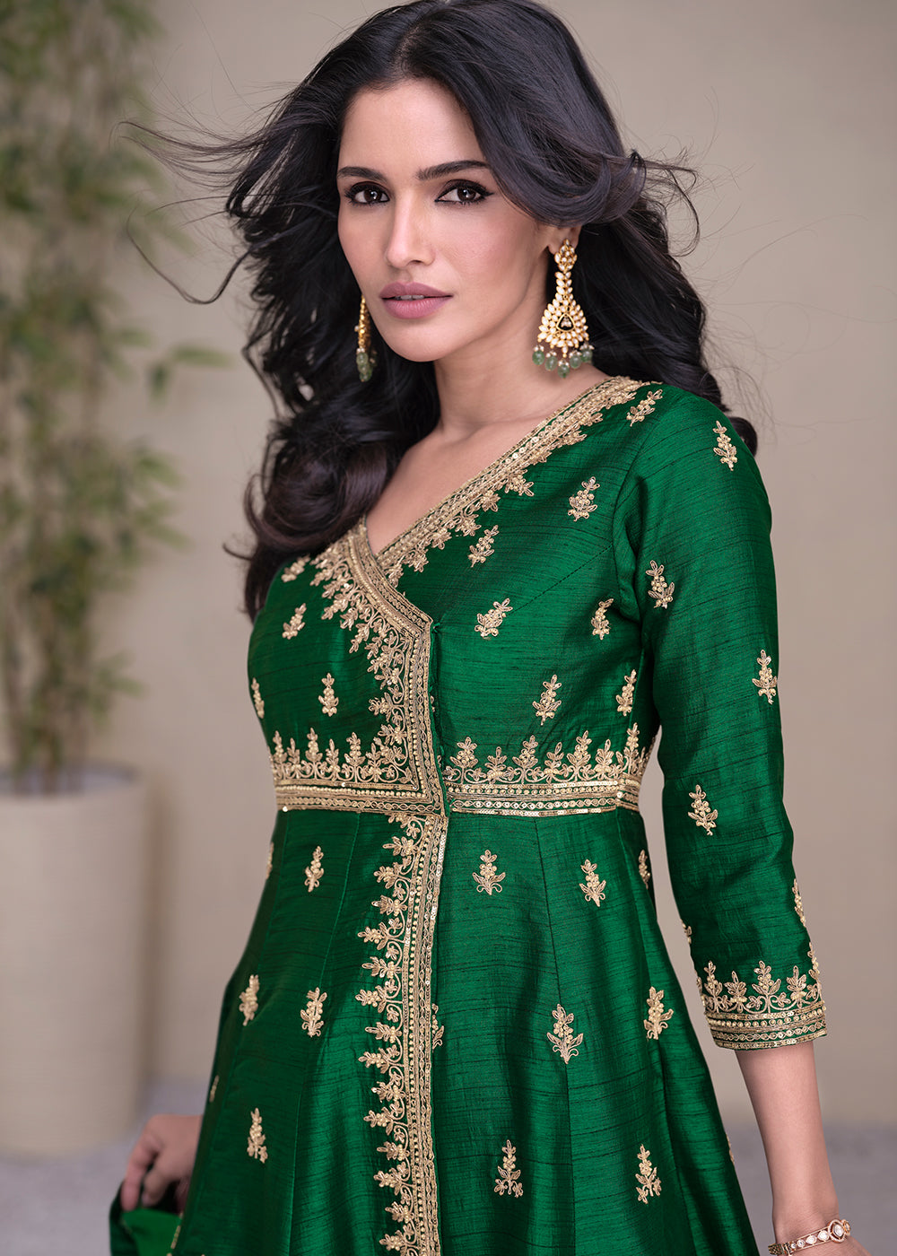 Forest Green Silk Embroidered Designer Suit