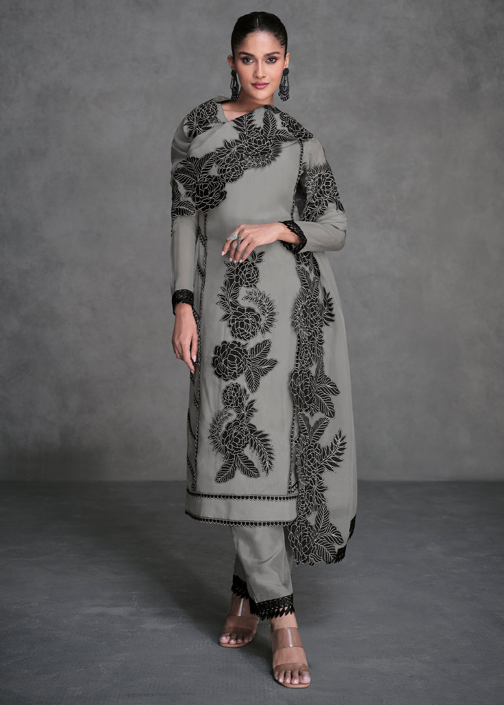 Nardo Grey Organza Silk Salwar Suit