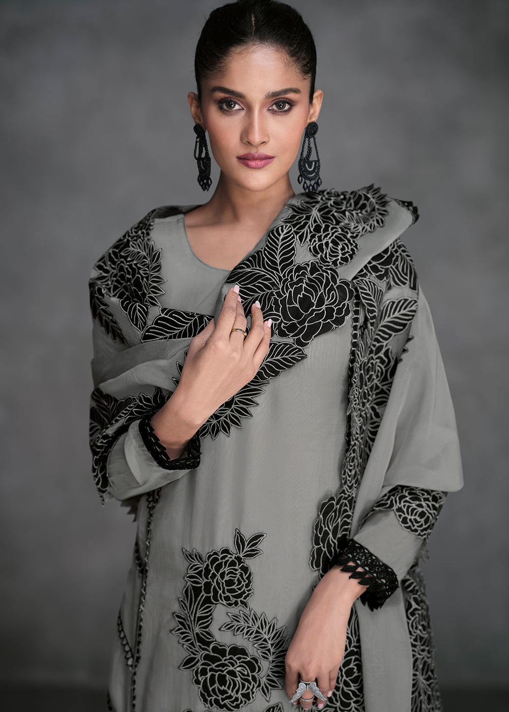 Nardo Grey Organza Silk Salwar Suit