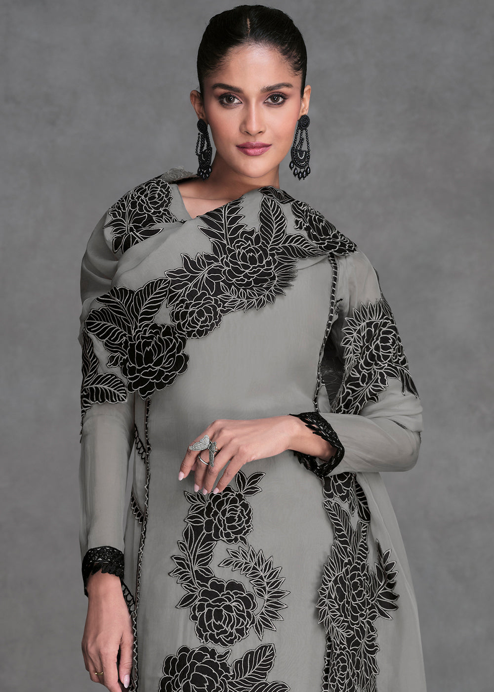 Nardo Grey Organza Silk Salwar Suit