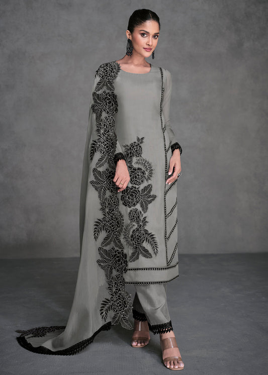 Nardo Grey Organza Silk Salwar Suit