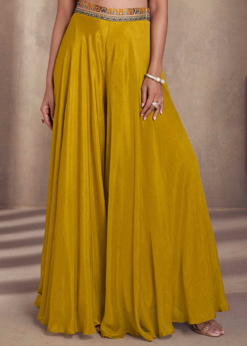 Mustard Yellow Designer Embroidered Top & Plazzo Set