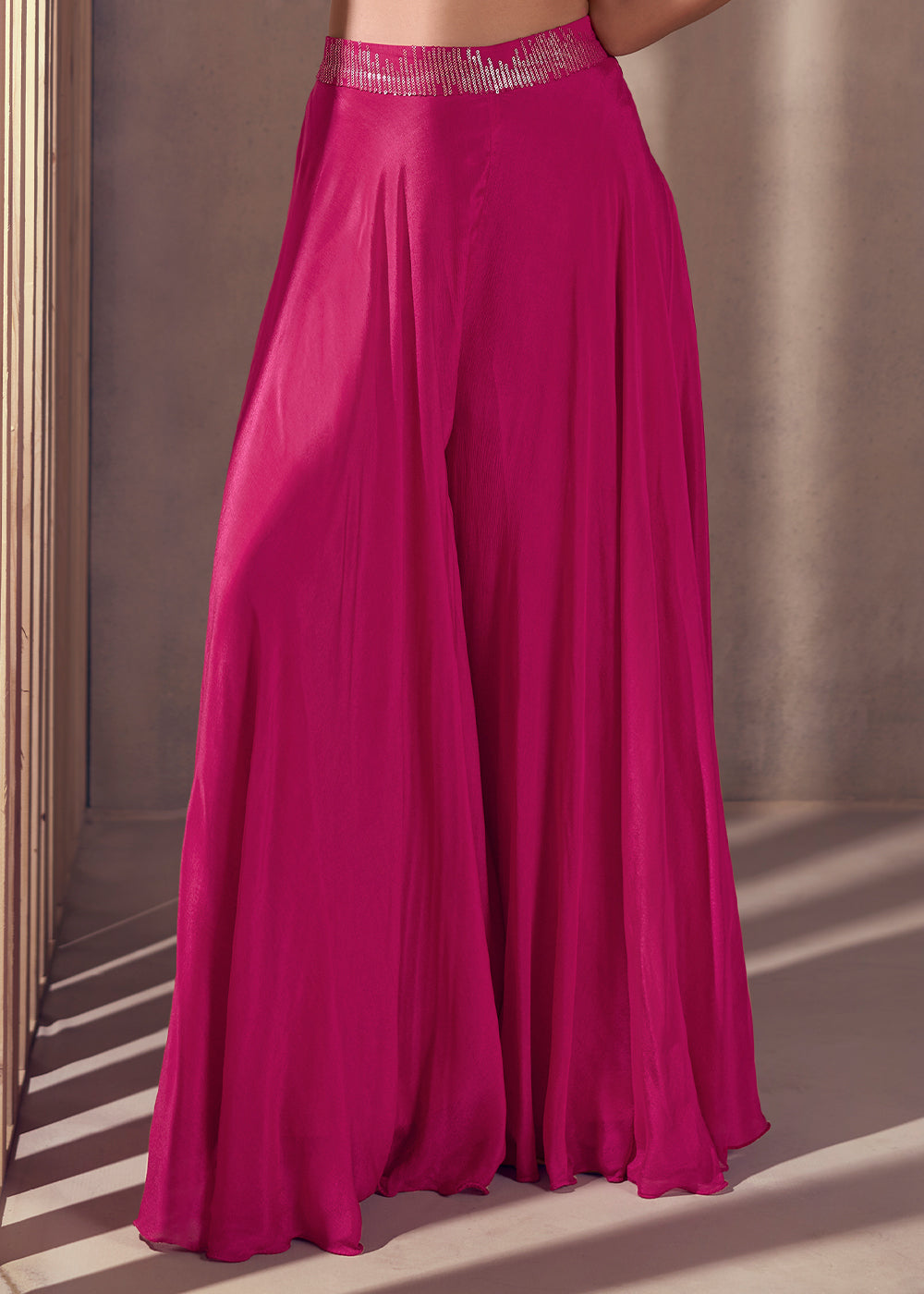 Hot Pink Designer Embroidered Top & Plazzo Set