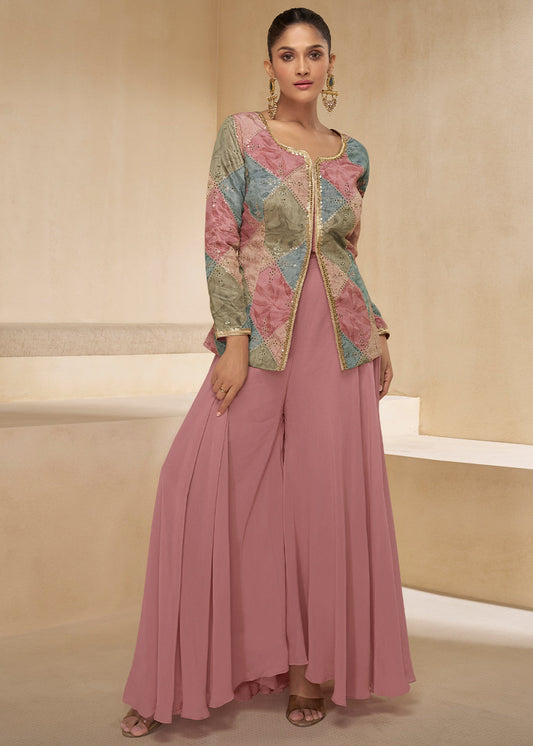 Wild Orchid Pink Embroidered Georgette Plazzo Suit