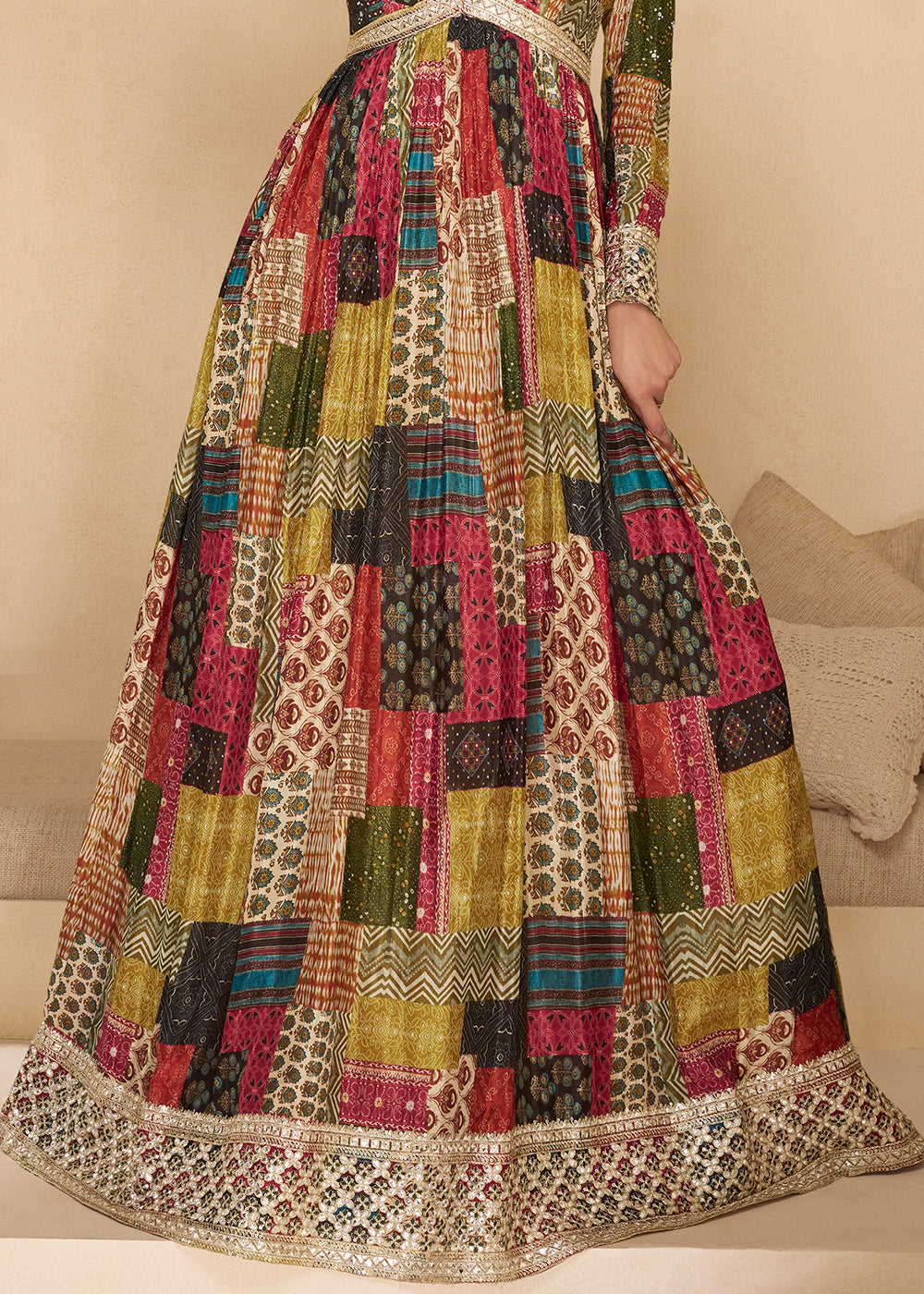 Multi Colored Georgette Anarkali Suit with Net Dupatta