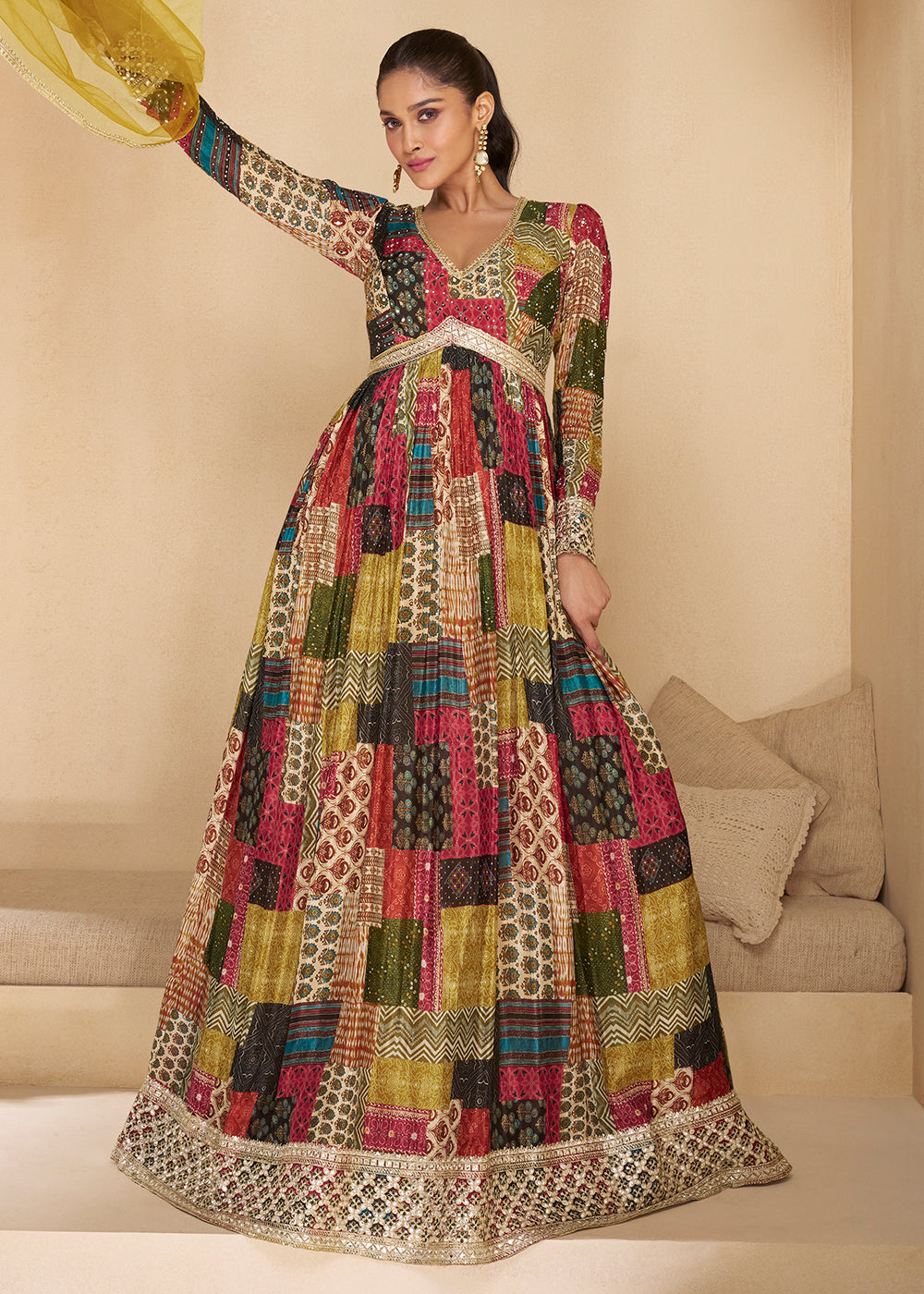 Multi Colored Georgette Anarkali Suit with Net Dupatta