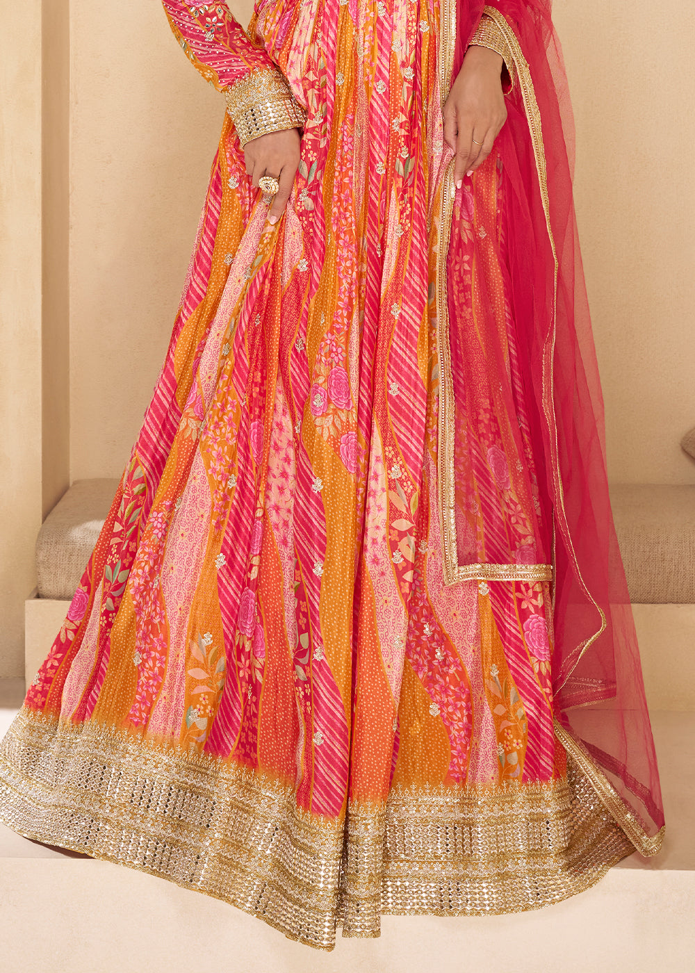 Shades Of Pink Georgette Anarkali Suit with Net Dupatta