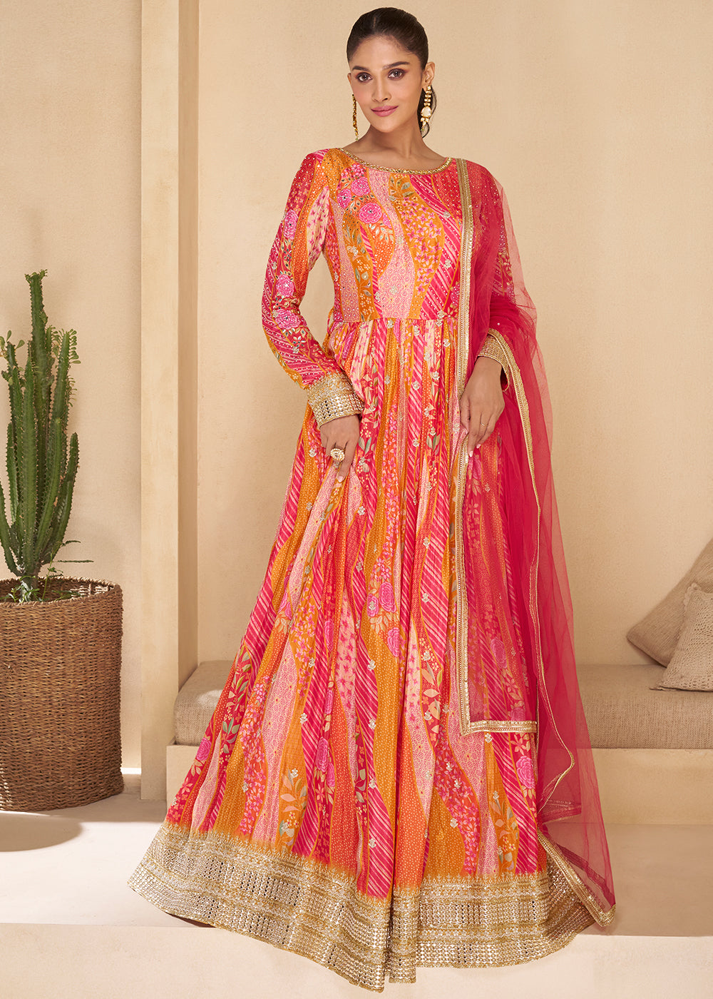 Shades Of Pink Georgette Anarkali Suit with Net Dupatta