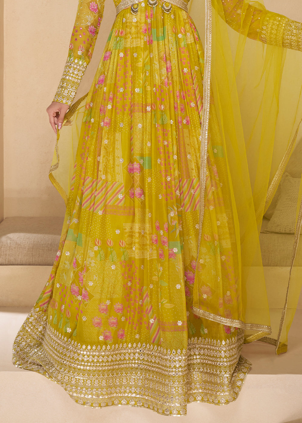 Paradise Yellow Georgette Anarkali Suit with Net Dupatta