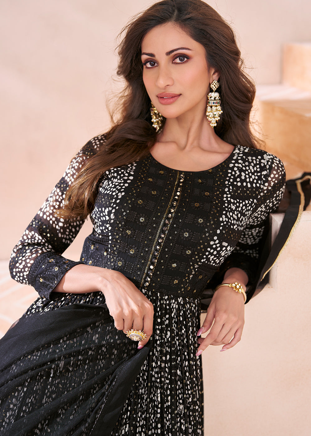 Pitch Black Embroidered Georgette Anarkali Suit