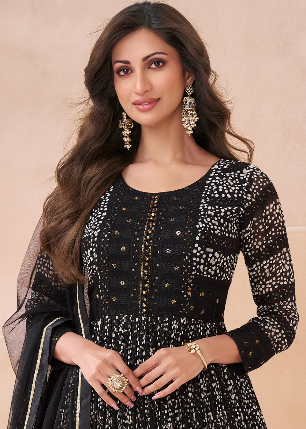 Pitch Black Embroidered Georgette Anarkali Suit