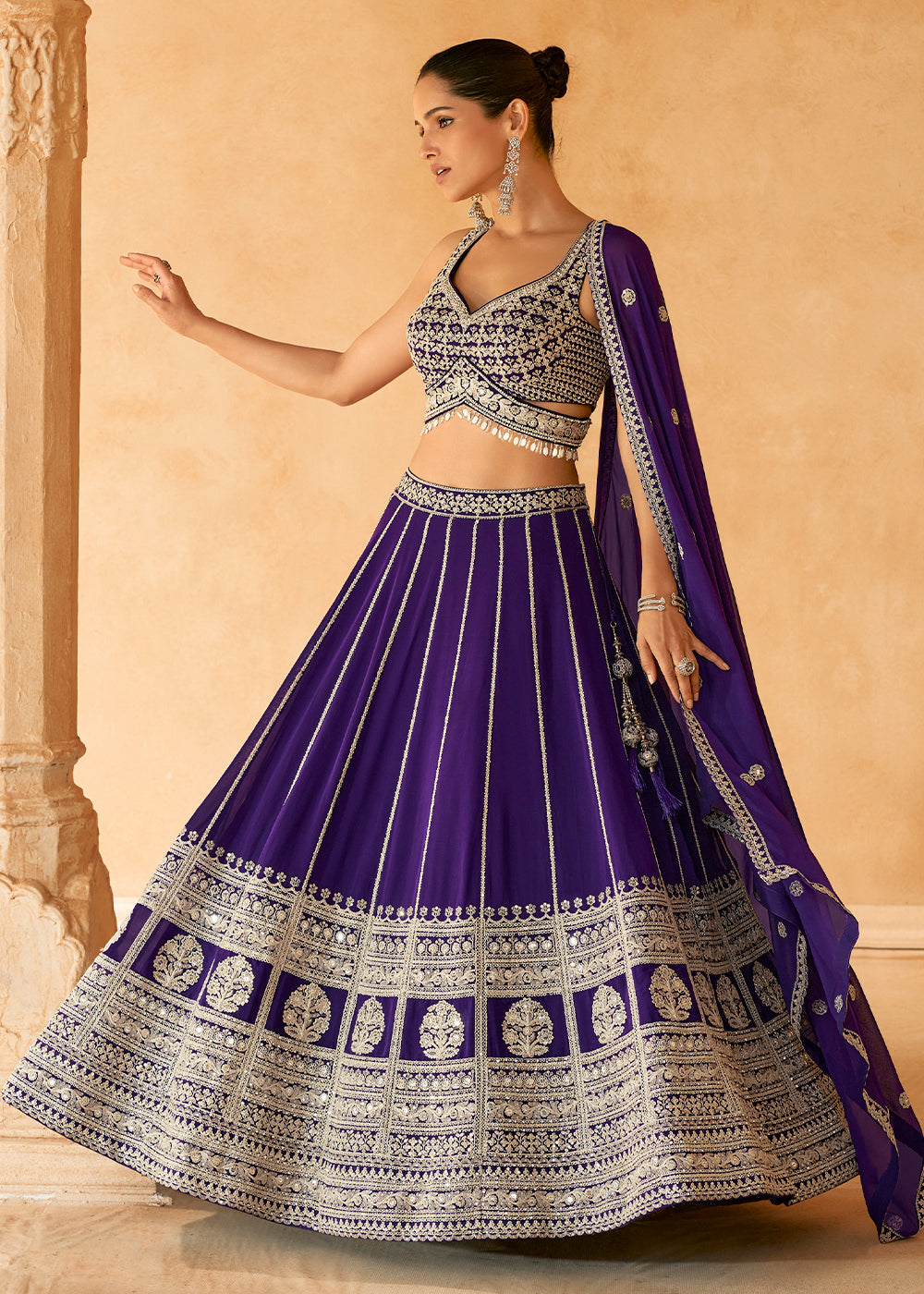 Grape Purple Ready to Wear Georgette Lehenga With  Embroidered work Front & Back