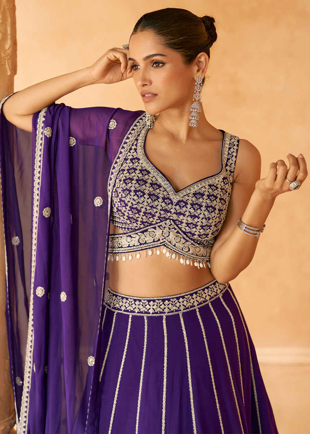 Grape Purple Ready to Wear Georgette Lehenga With  Embroidered work Front & Back