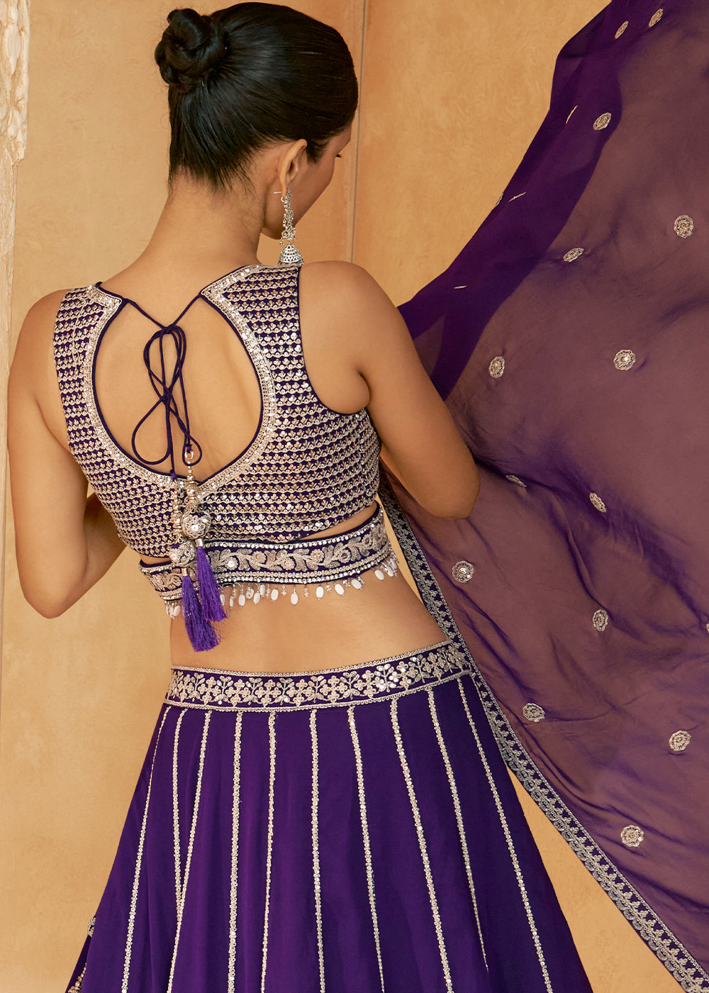 Grape Purple Ready to Wear Georgette Lehenga With  Embroidered work Front & Back