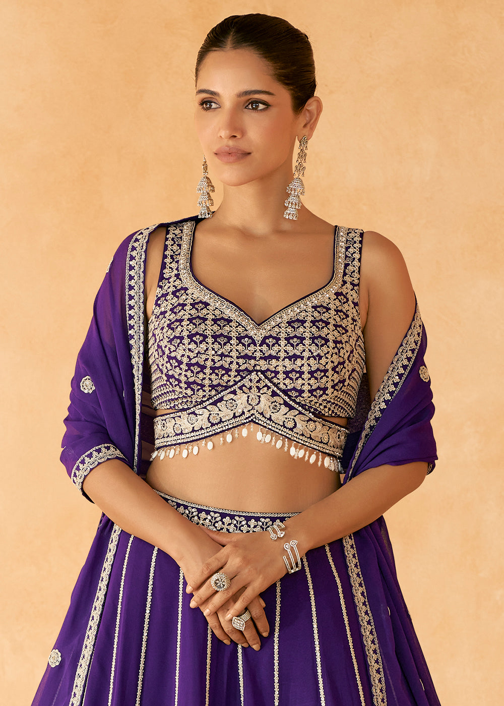 Grape Purple Ready to Wear Georgette Lehenga With  Embroidered work Front & Back